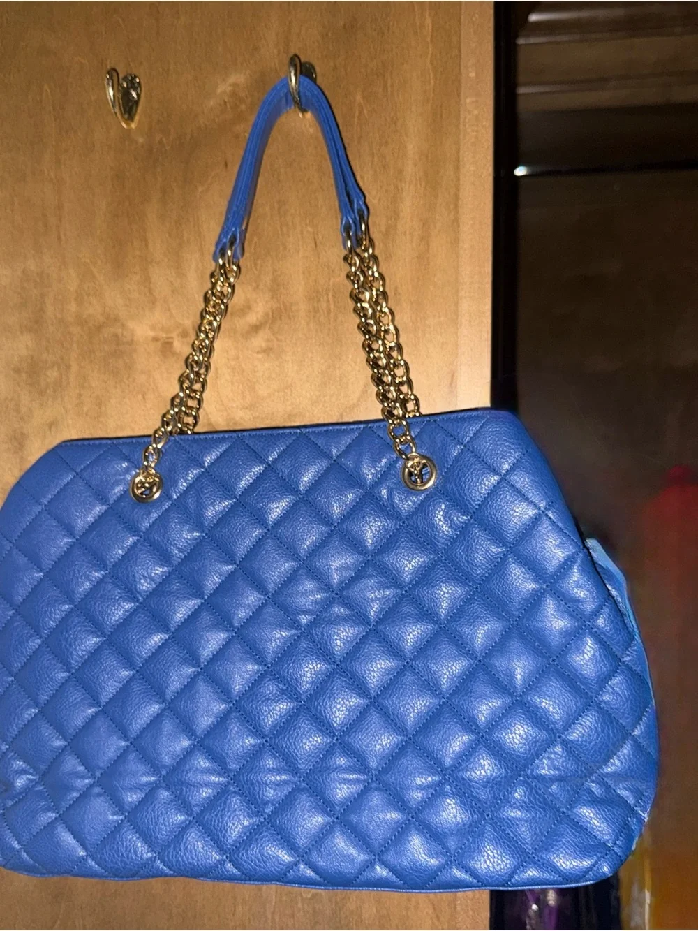 Blue Quilted Chain-Handle Tote Bag from Banana Republic